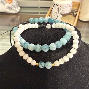 Elegant Blue and White Beaded Bracelet Set